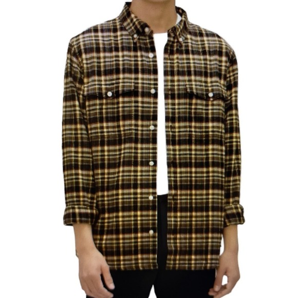 Flannel Shirt Everlane Mens Brushed Flannel Brown Plaid Cotton Long Size… - Picture 5 of 15
